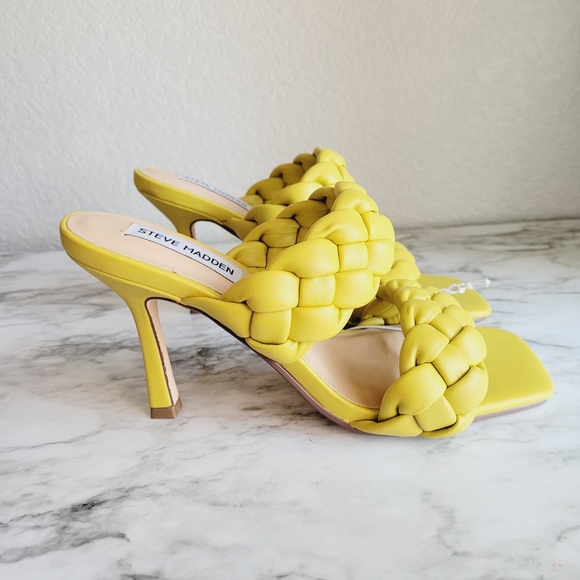 Steve Madden Shoes - Steve Madden Womens 7 Kenly Rhaya Braided Square Toe Heels Citron Nwt